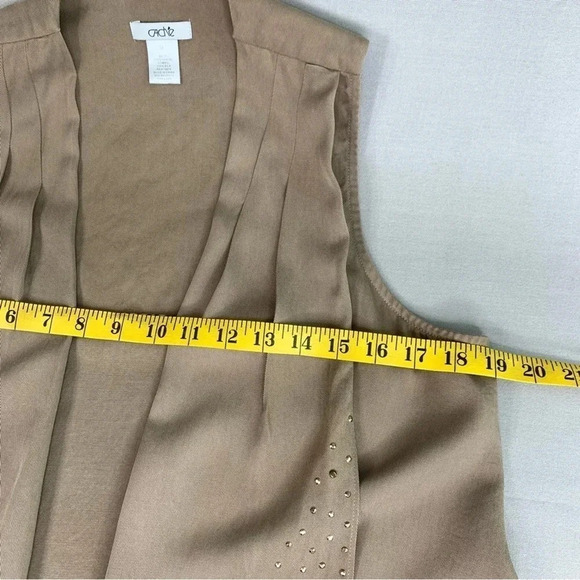 Cache Silk Blend Sleeveless Open Front Studded Vest Women Size M Brown Waterfall - Picture 7 of 10